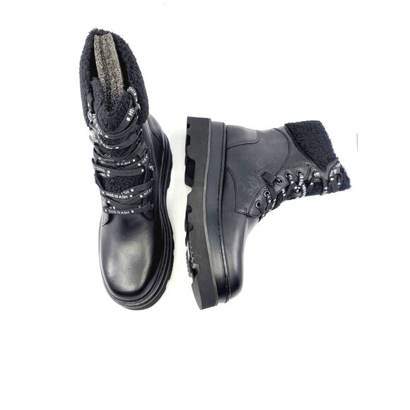 Ash Siberia Faux Fur & Leather Black Women's Combat Boots - NWT Size 7 - Picture 2 of 13